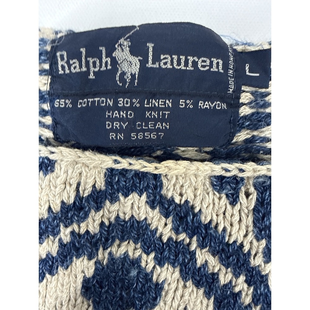 NWOT Ralph Lauren vintage Sweater Vest Women L Navy Blue  Hand Knit  Ikat - Picture 4 of 6